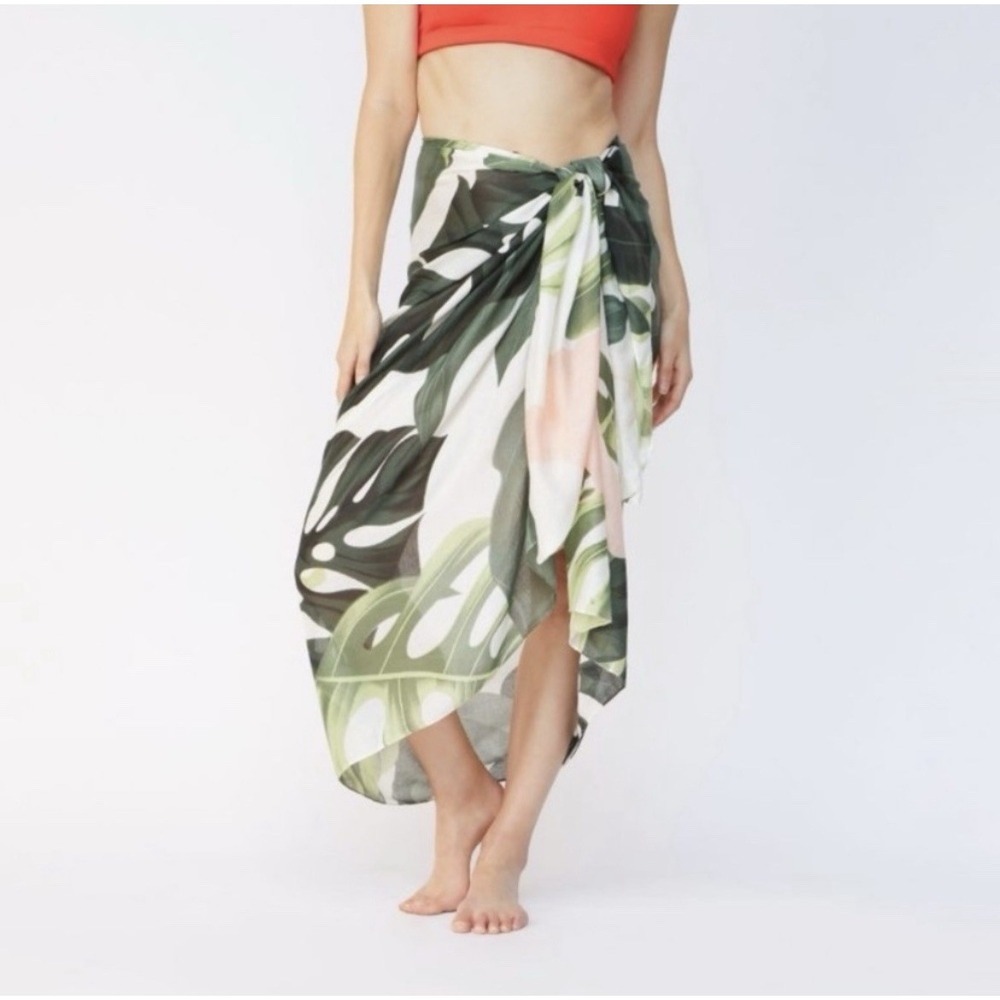 Virginia Wolf Monstera Palm Leaf Multi-Way Sarong Cover Up Swimwear OS Beach